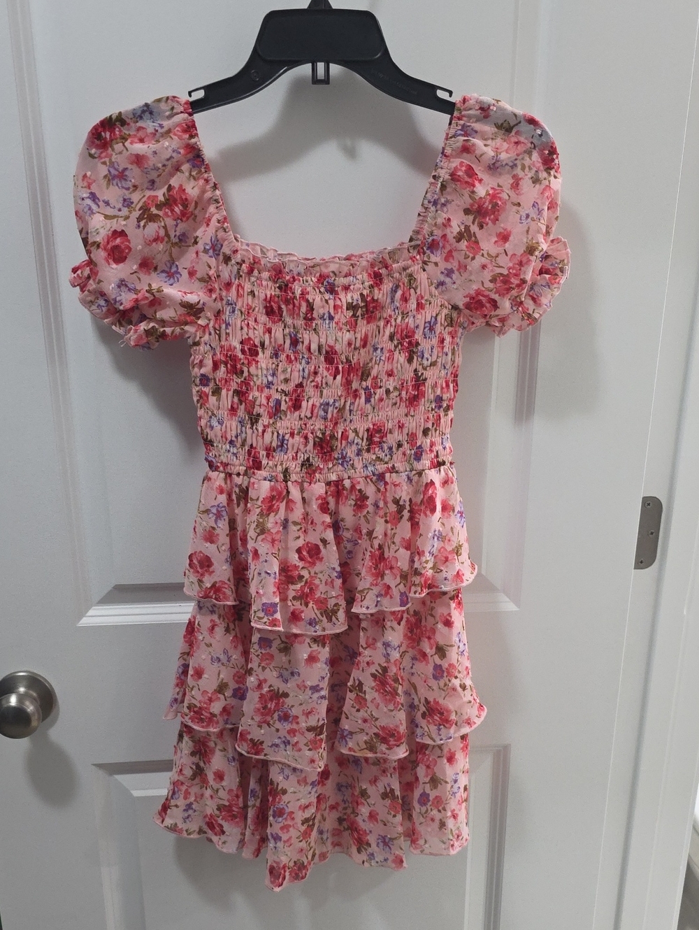 Teen/Junior Pink Floral Tiered Ruffle Dress